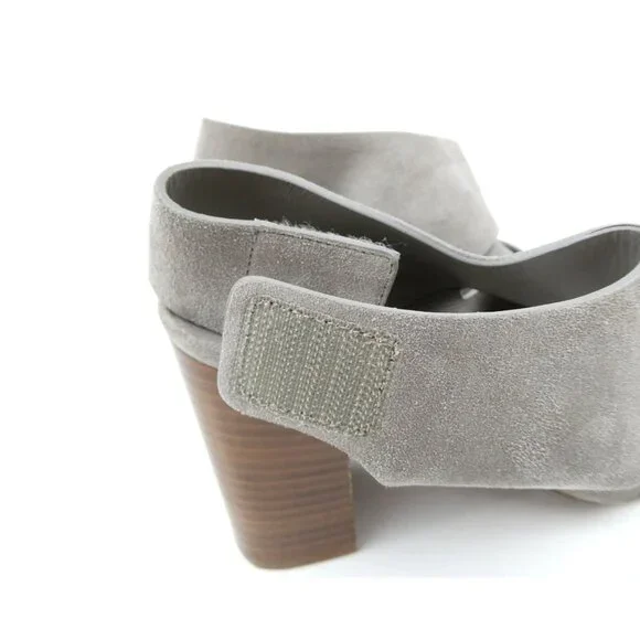 Vince Gray Suede Block Heeled Sandals Womens 6.5M Open Toe Made In Italy - Picture 9 of 12